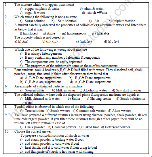 CBSE Class 9 Science Lab Worksheet True Solution Colloid Suspension